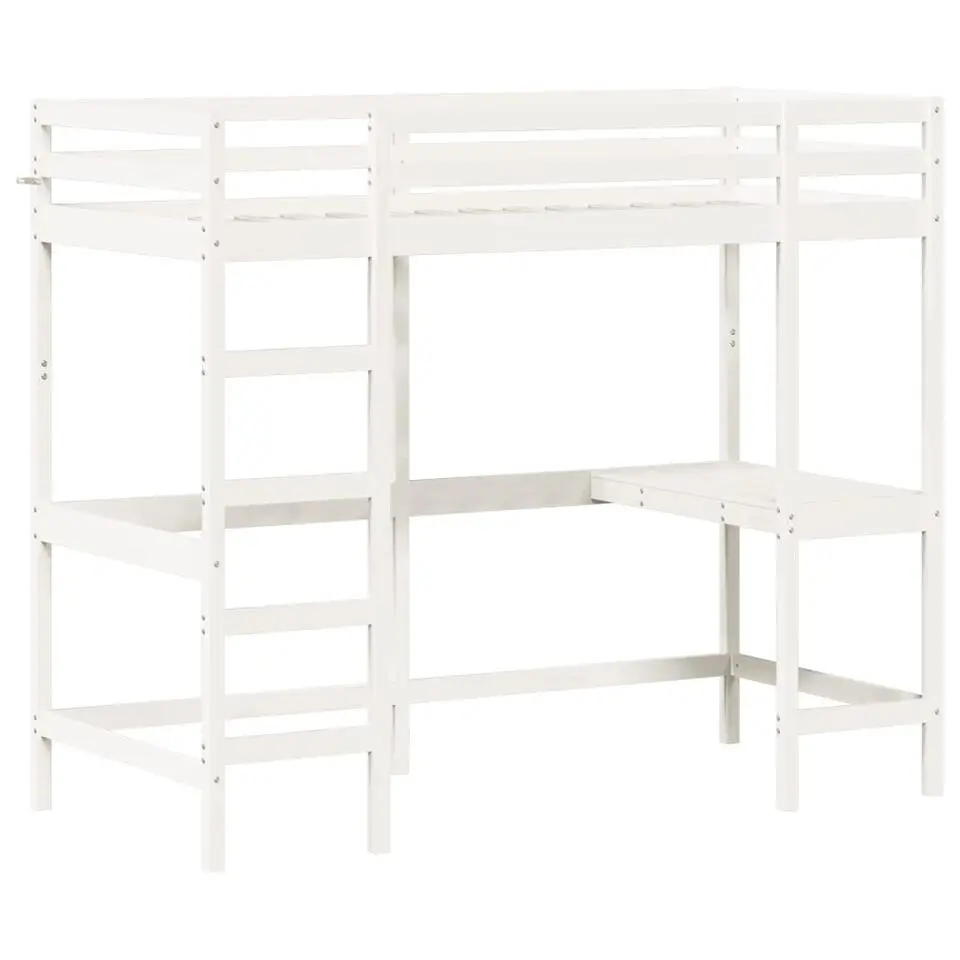 vidaXL - Hoogslaper met bureau - Wit - Massief grenenhout - 90x190 cm
