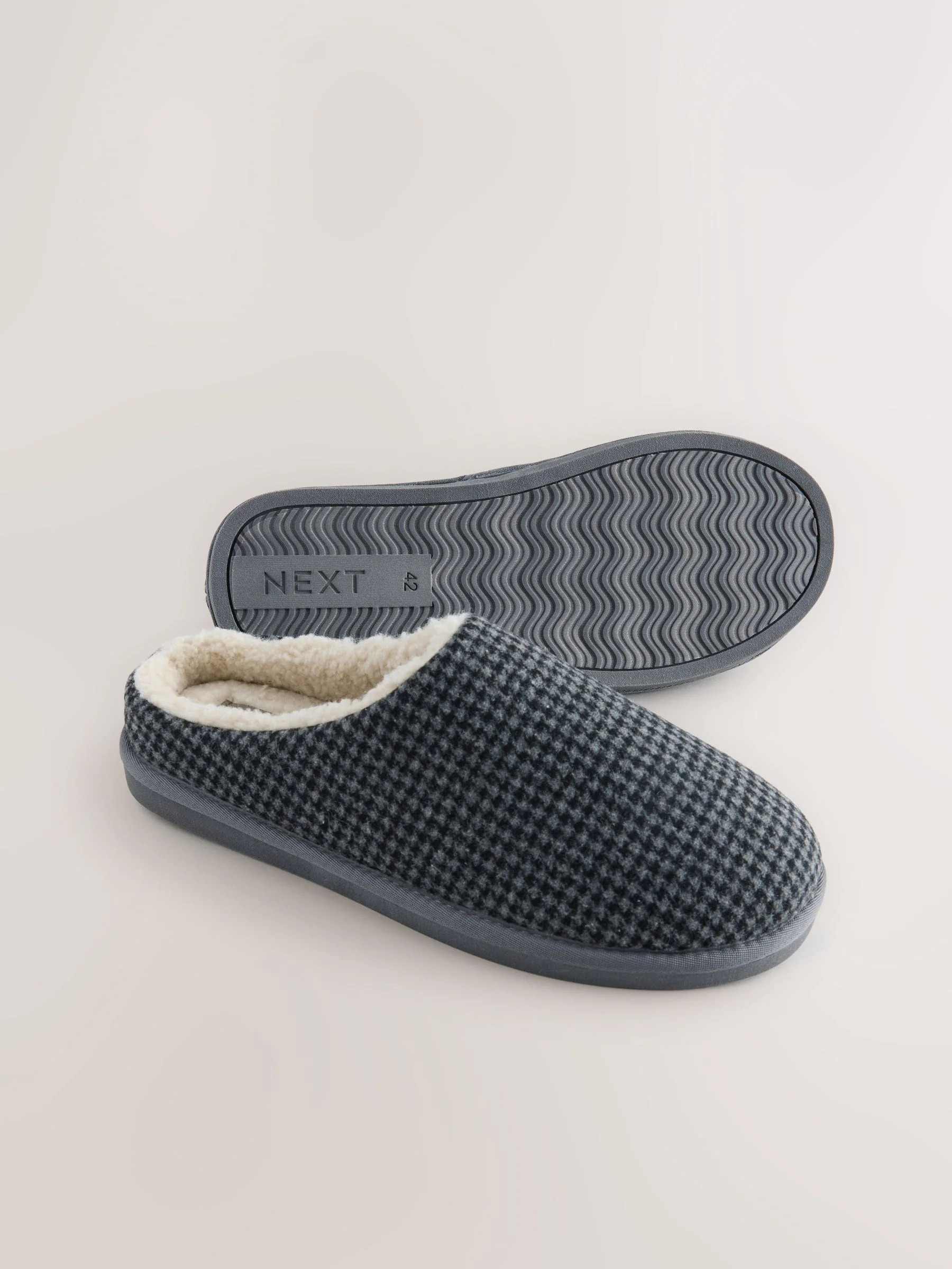 Grijs/marineblauw - Pantoffelmuiltjes met ruitjes