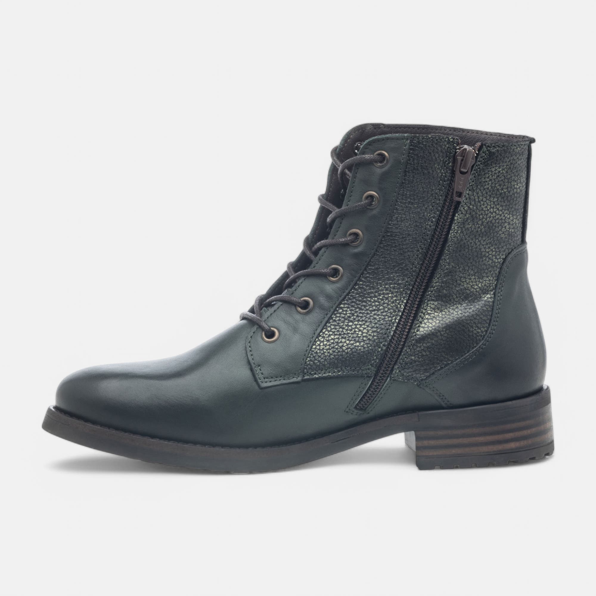 Bottines à lacets Femme en cuir kaki