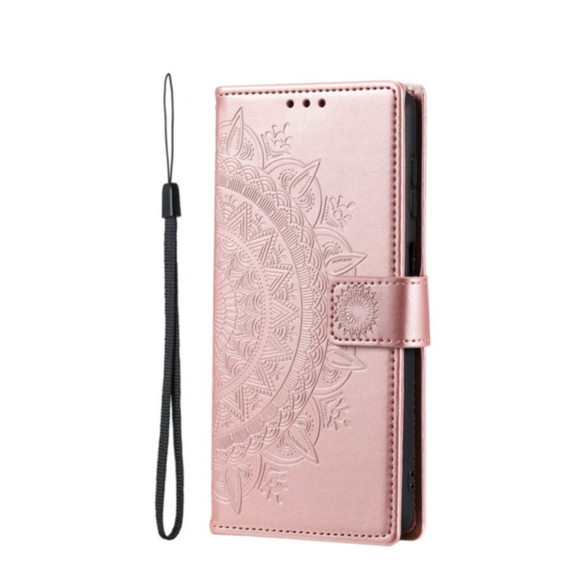 Samsung Galaxy S24 Ultra Leder Tasche Wallet - Mandala Flowers Imprint - Roségold