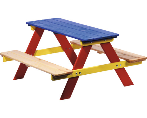Kinderbank met tafel, dobar 90 x 85 x 45 cm, hout, veelkleurig, stabiel, kindveilig ontwerp