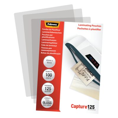 Fellowes - 100 pochettes de plastification (65 x 95 mm) - 125 microns - brillantes