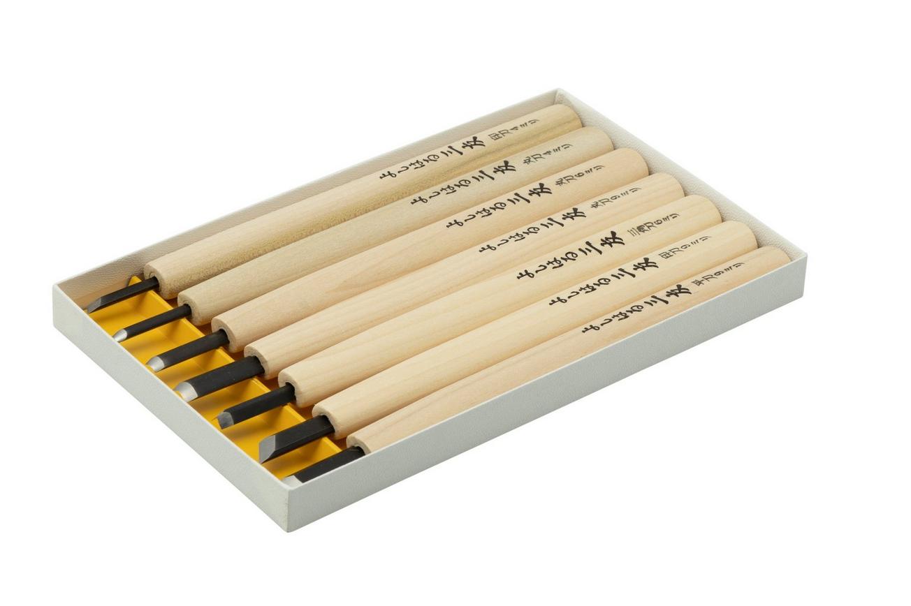 Yoshiharu Y-7 Mitomoto Japanese houtsnijmessen, set van 7