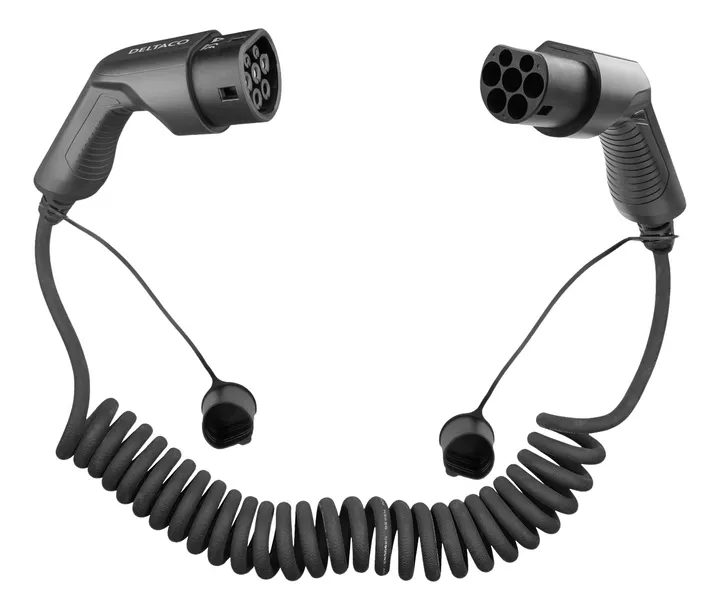 DELTACO e-Charge spiral ladekabel til elbil type 2 stik - 16A - Optil 11 kW - 3-5 meter
