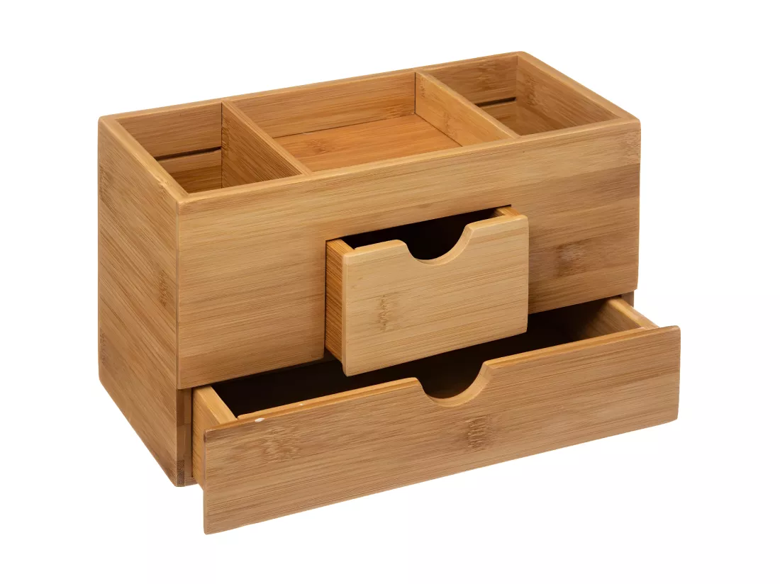 Organiseur de salle de bain Rangement maquillage 2 tiroirs en Bambou