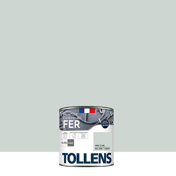 Peinture extérieure fer Tollens brillant gris clair 250ml