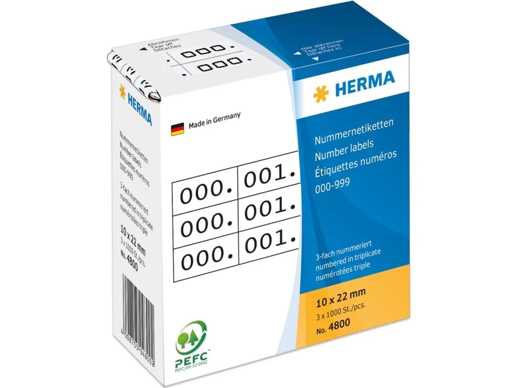 HERMA - Sort, hvid - 10 x 22 mm 3000 etikette(r) (1000 ark x 3) selvklæbende nummermærkater