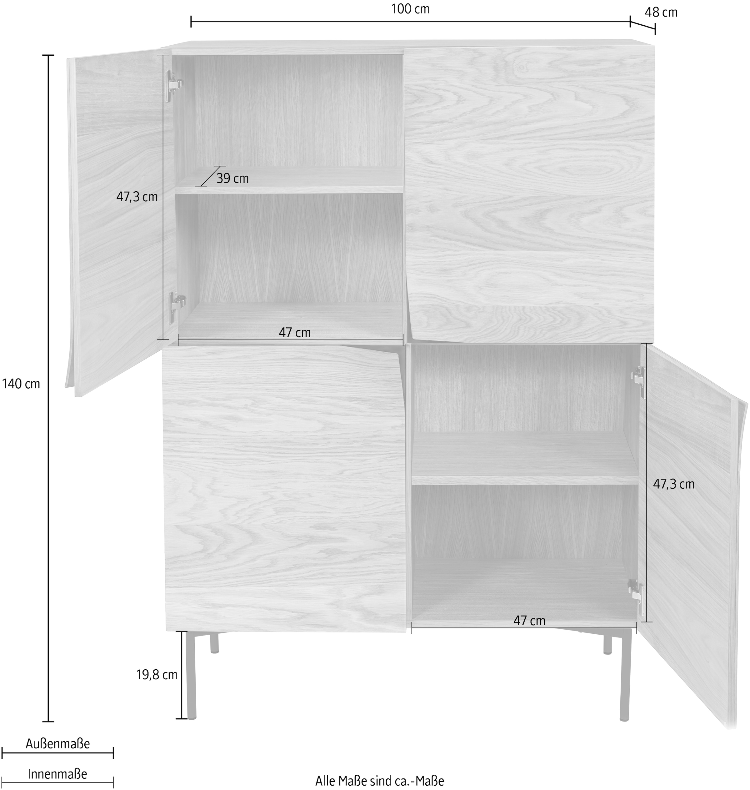 Woodman Highboard Kommode mit Holzfurnier aus Eiche, im Skandinavischen Design