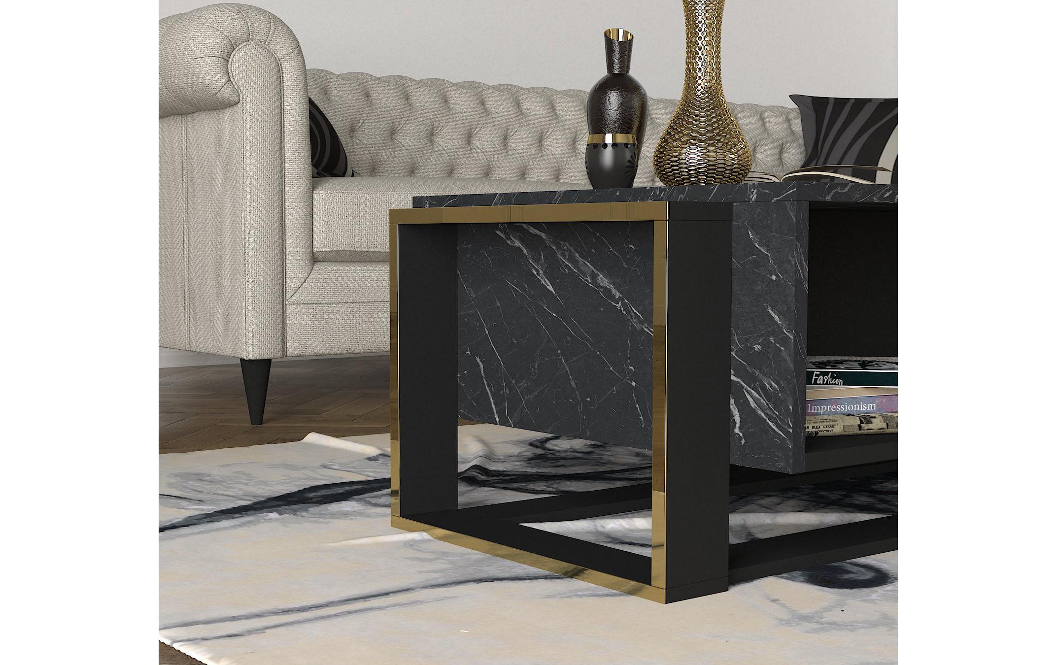 Couchtisch Bianco 106.4 x 40.4 x 60 cm, Gold/Schwarz<br>Beistelltisch