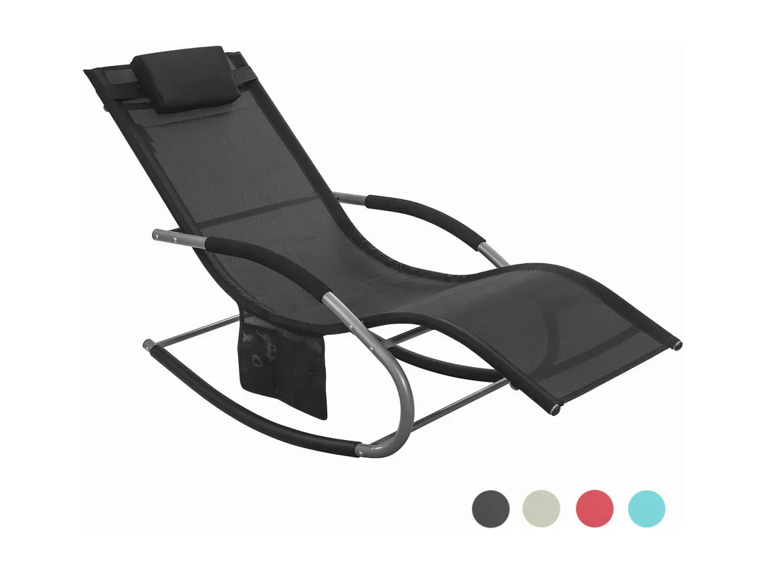 SoBuy OGS28-Sch Fauteuil à Bascule en Métal Chaise Longue Transat de Jardin Transat de Relaxation Bain de Soleil Rocking Chair - Repose-Pieds Intégré - Noir
