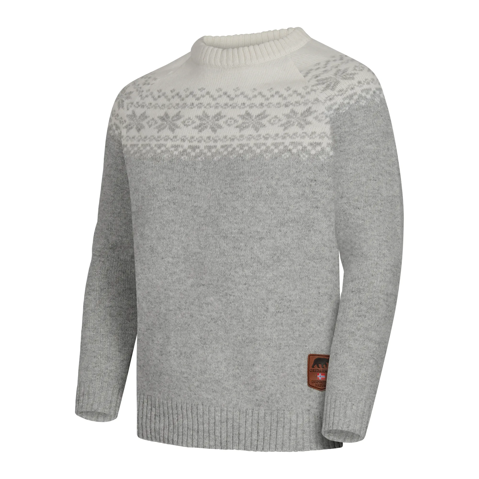 Gridarmor Men's Snøkrystall Round Neck Ullgenser Light Grey/White