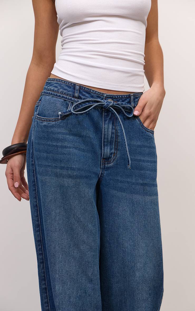 Mid Blue Wash Jean Taille Paper Bag En Denim