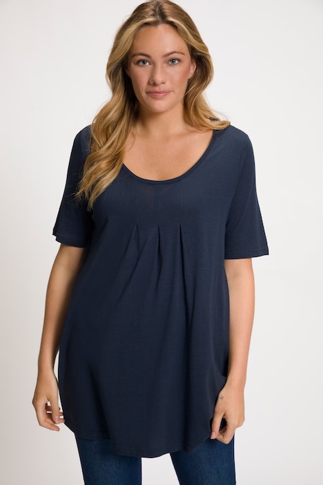 T-Shirt, Zierfalten, A-Linie, Rundhals, Halbarm, Modal