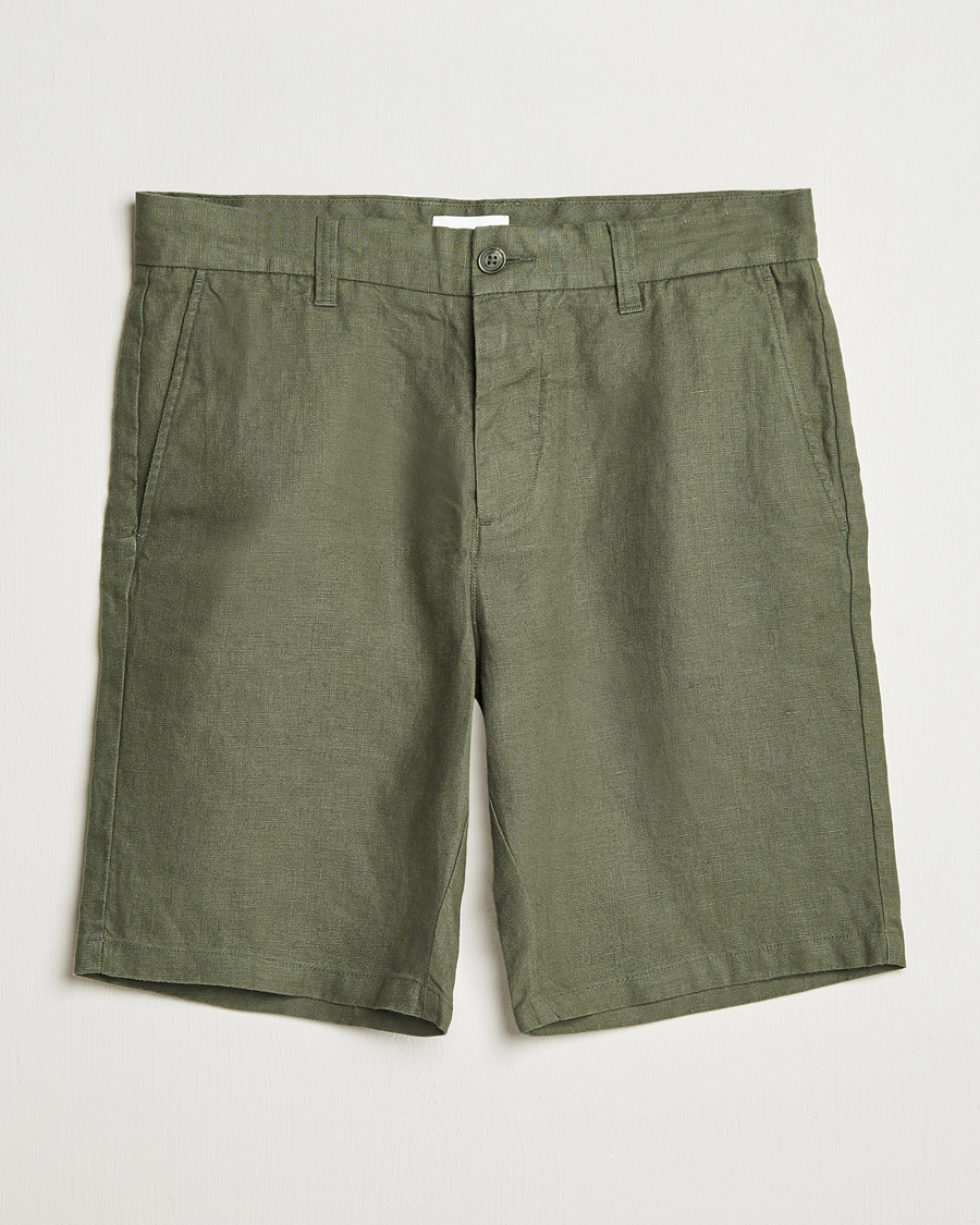 NN07 Crown Linen Shorts Croc Green