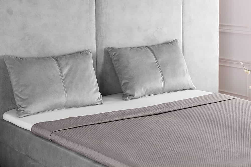 Design Boxspringbett SUITE HOTELBETT 180x200cm silber grau Samt inkl. Stauraum Topper