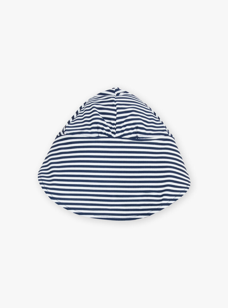 Chapeau de bain bleu marine et blanc à imprimé à rayures