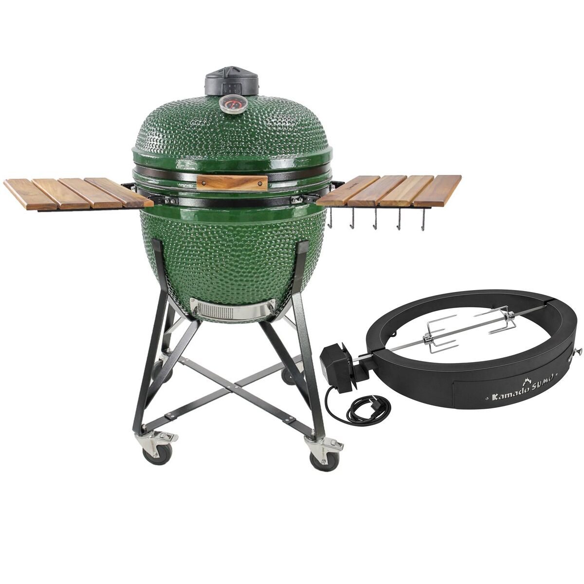 Maxi kullgrill, grønn + grillmesterens rotisserie og pizzaovn