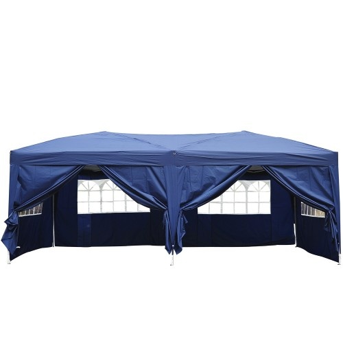 Tenda pérgola com seis paredes em azul escuro