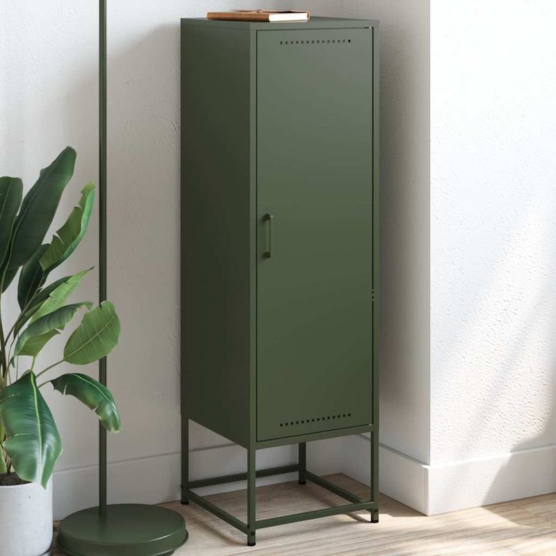 vidaXL Hoge Kast - Olijfgroen - Staal - 3 Vakken