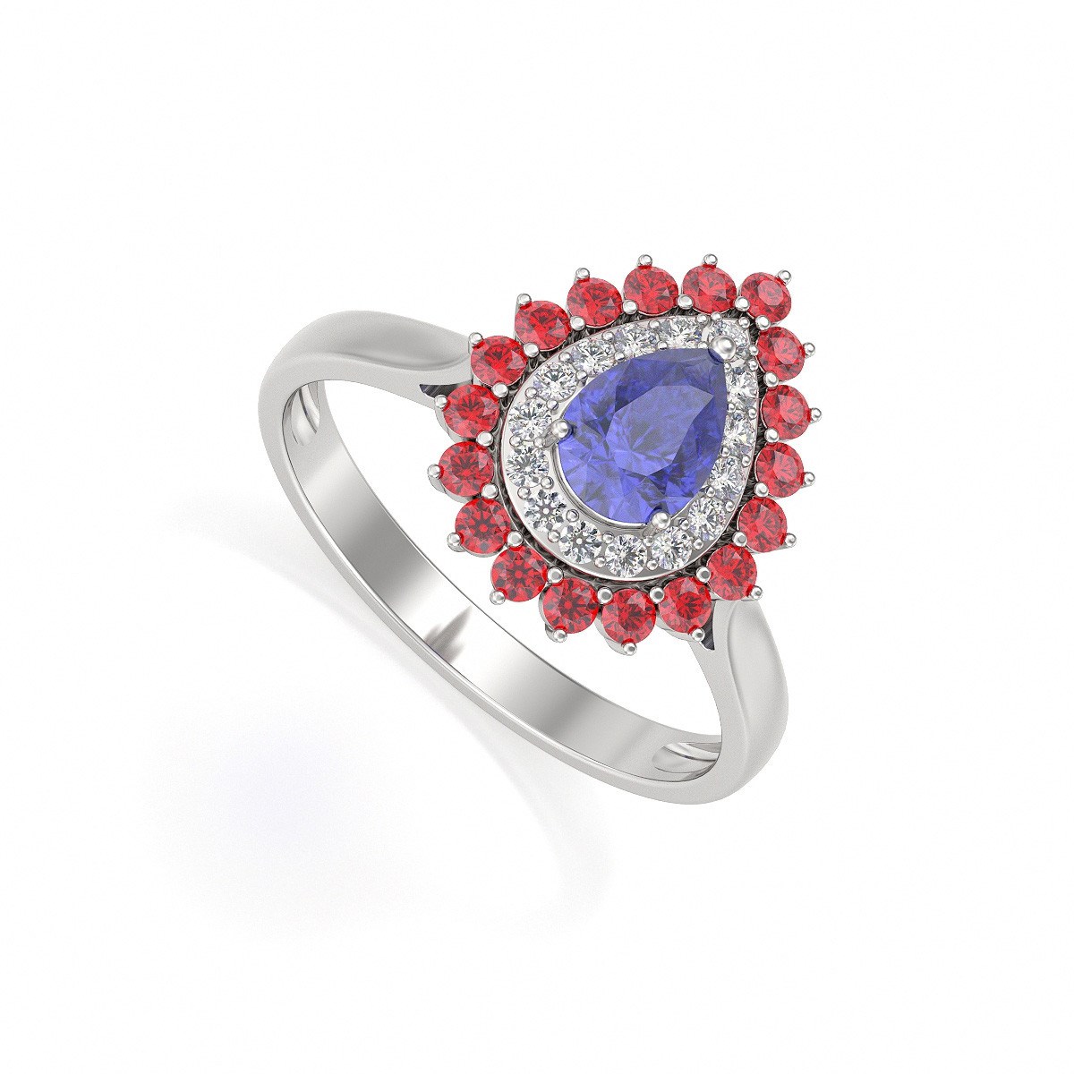 Bague ADEN Tanzanite Rubis et diamants sur Argent 925 3.15grs