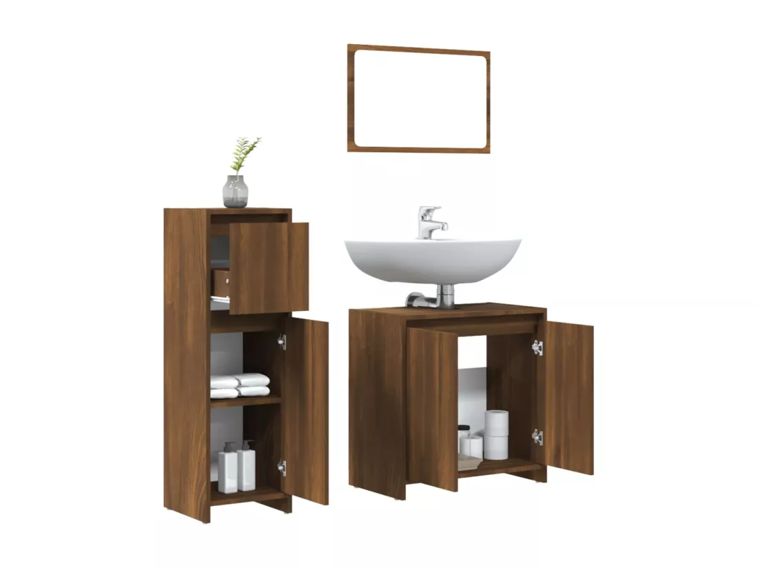 Ensemble de meubles de salle de bain 3 pcs Chêne marron