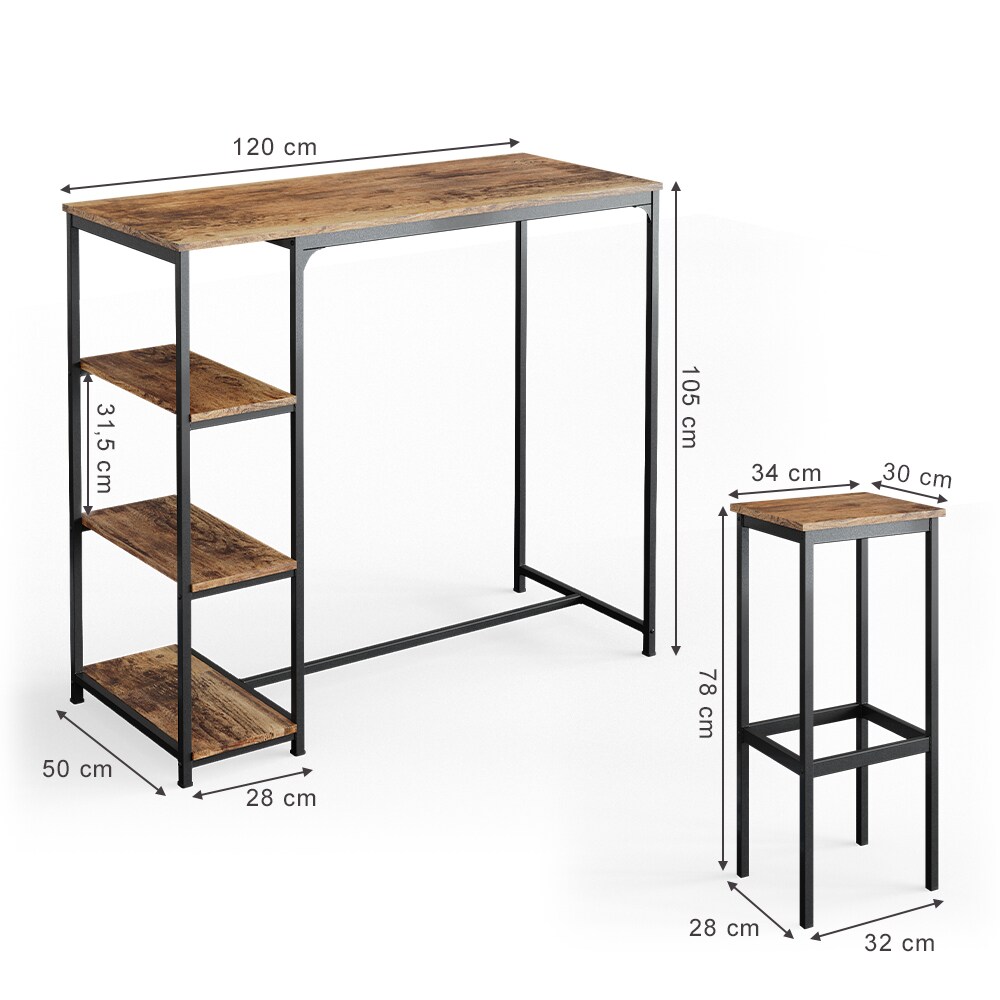 Vicco Bartisch Set 2 Barhocker Fyrk Stehtisch Bartresen 3 Ablagen Küchenhocker