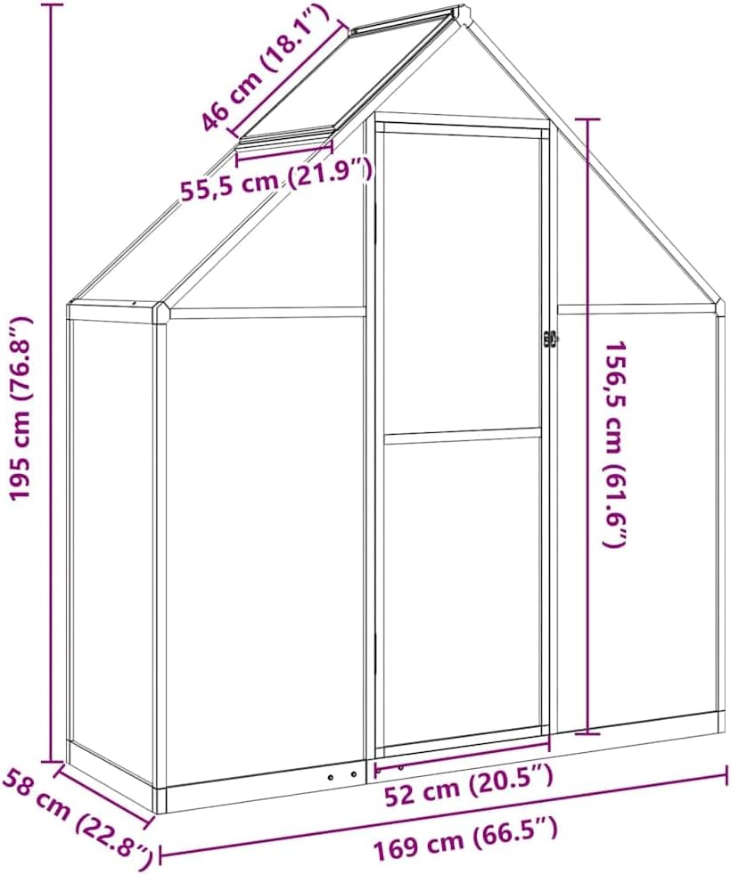 vidaXL Gewächshaus mit Fundamentrahmen, Pflanzenhaus mit Dachrinnensystem Flügeltür, Treibhaus für Pflanzen, Frühbeet, Anthrazit Aluminimum