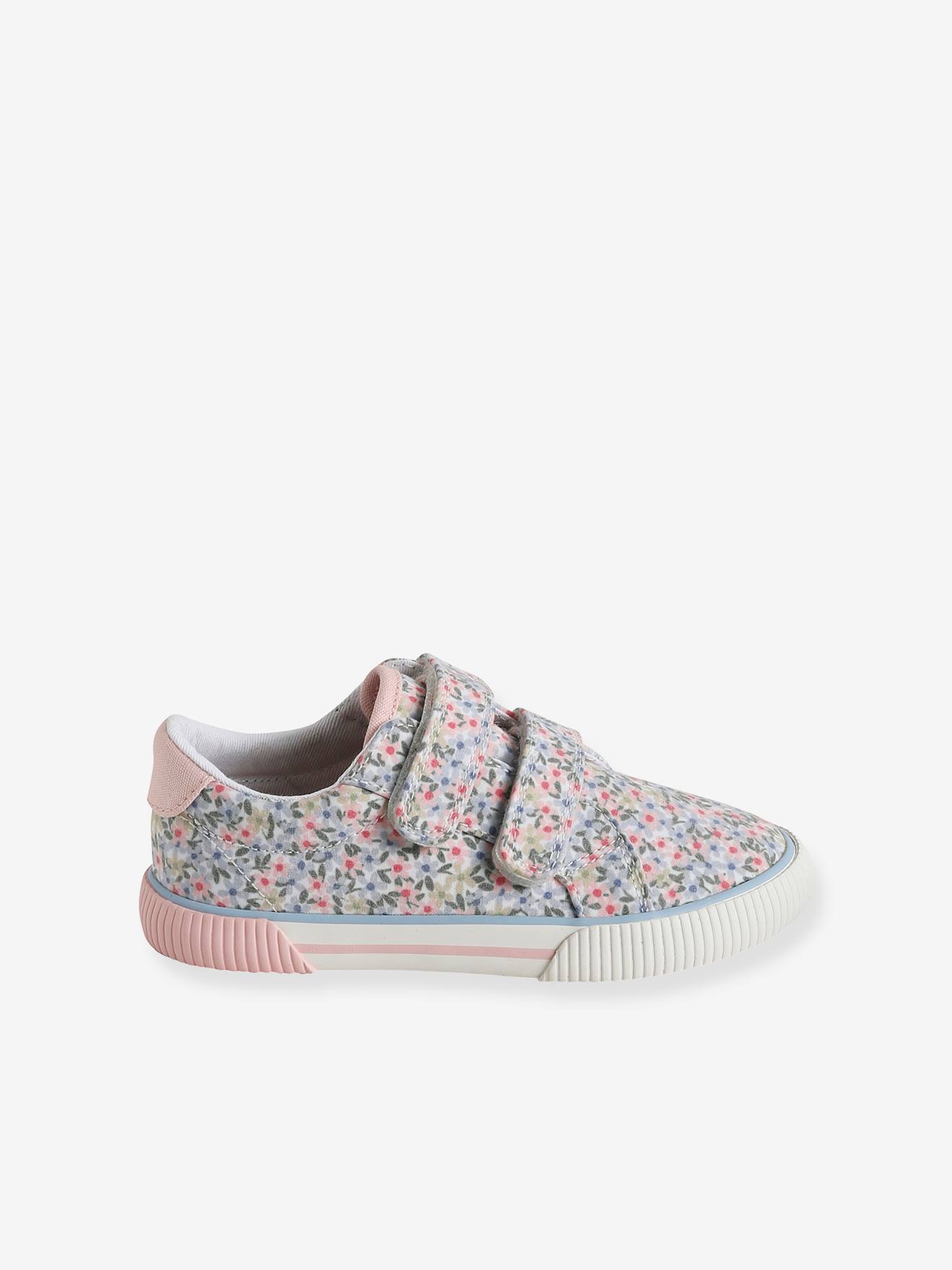 Tênis infantil de lona com fecho de velcro rosa
