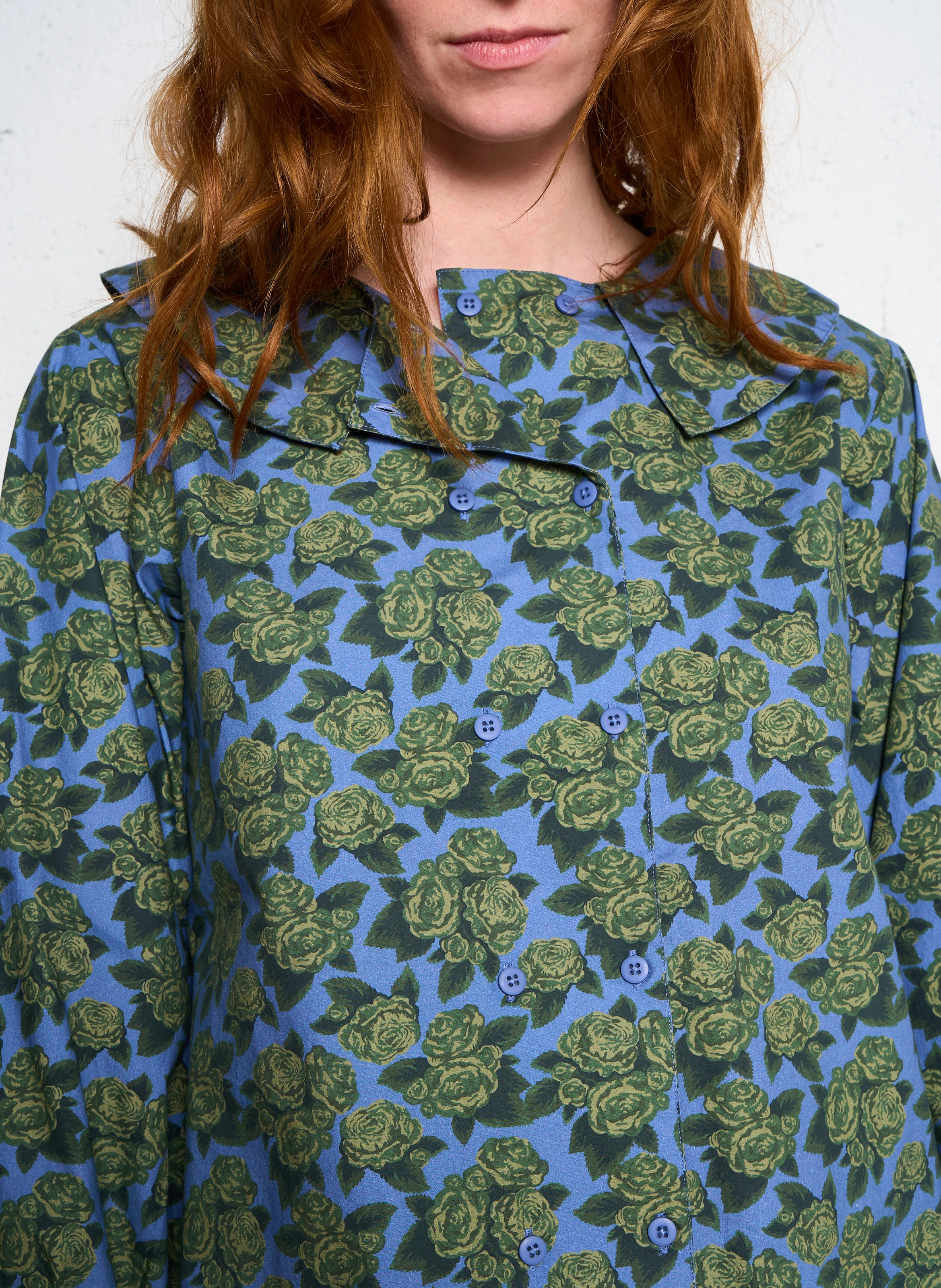 Blouse boutonnée en coton | Bleu