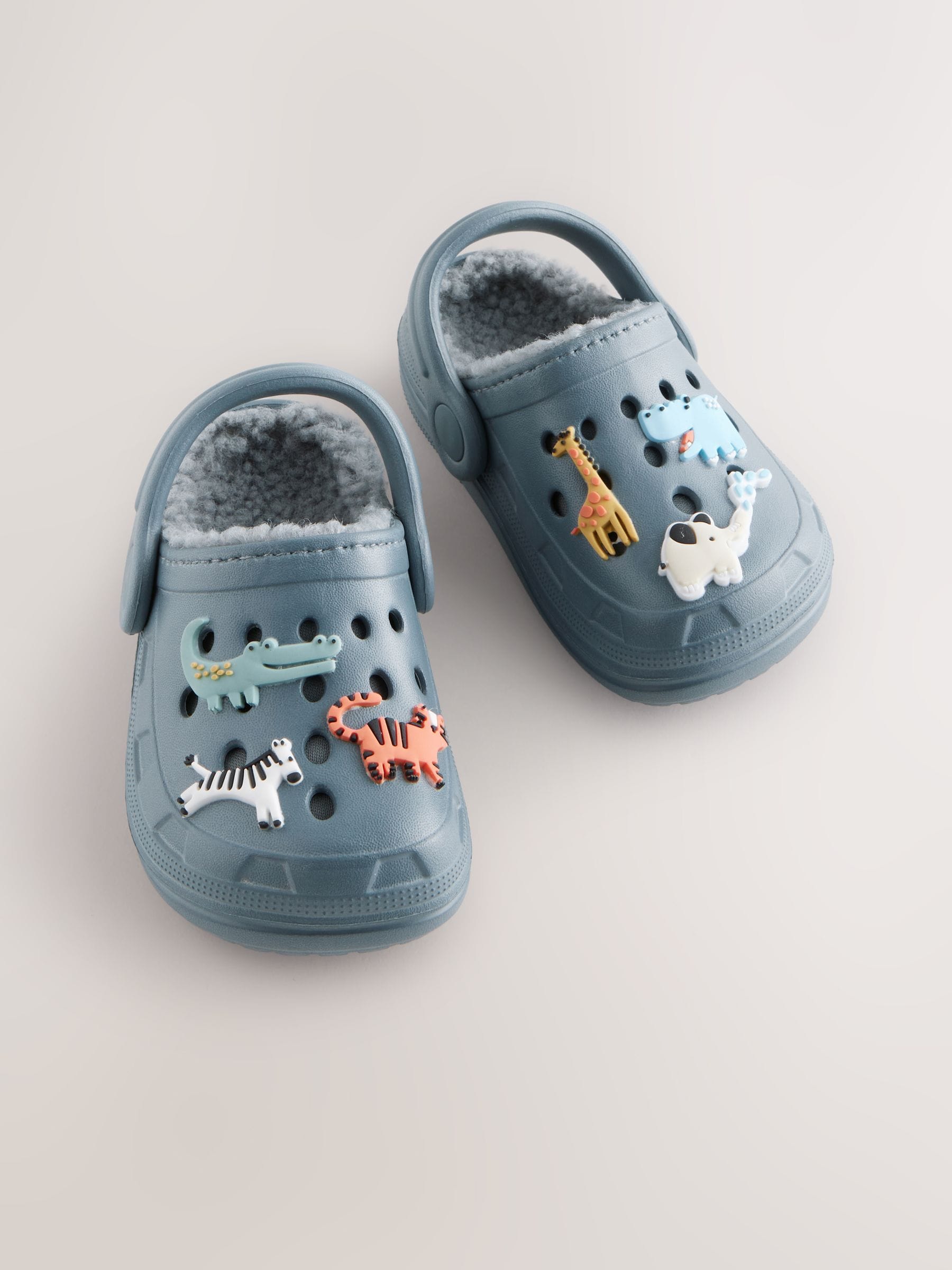 Blauw met dierenprint - Gevoerde pantoffelklompen