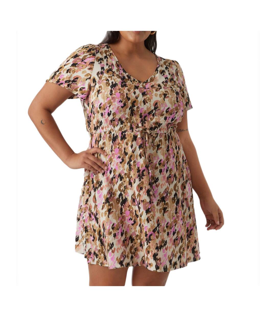 Robe Beige/Rose à Motifs Femme Vero Moda CURVE Easy