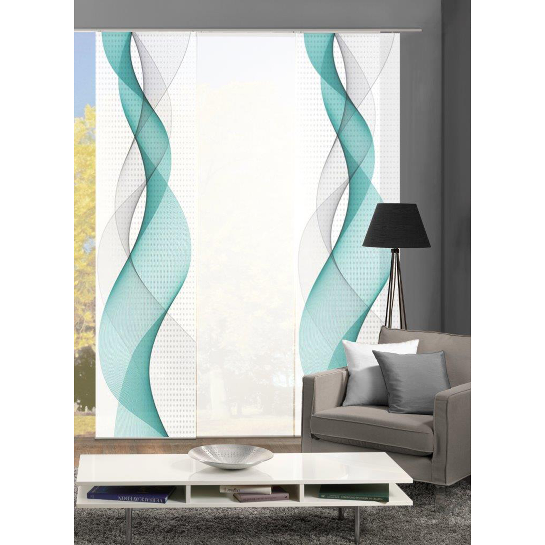 3-teiliges Schiebevorhang-Set OPALIA - türkis - je 60x245 cm