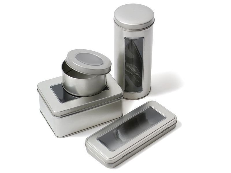 Weißblechdose silber, mit Folienfenster