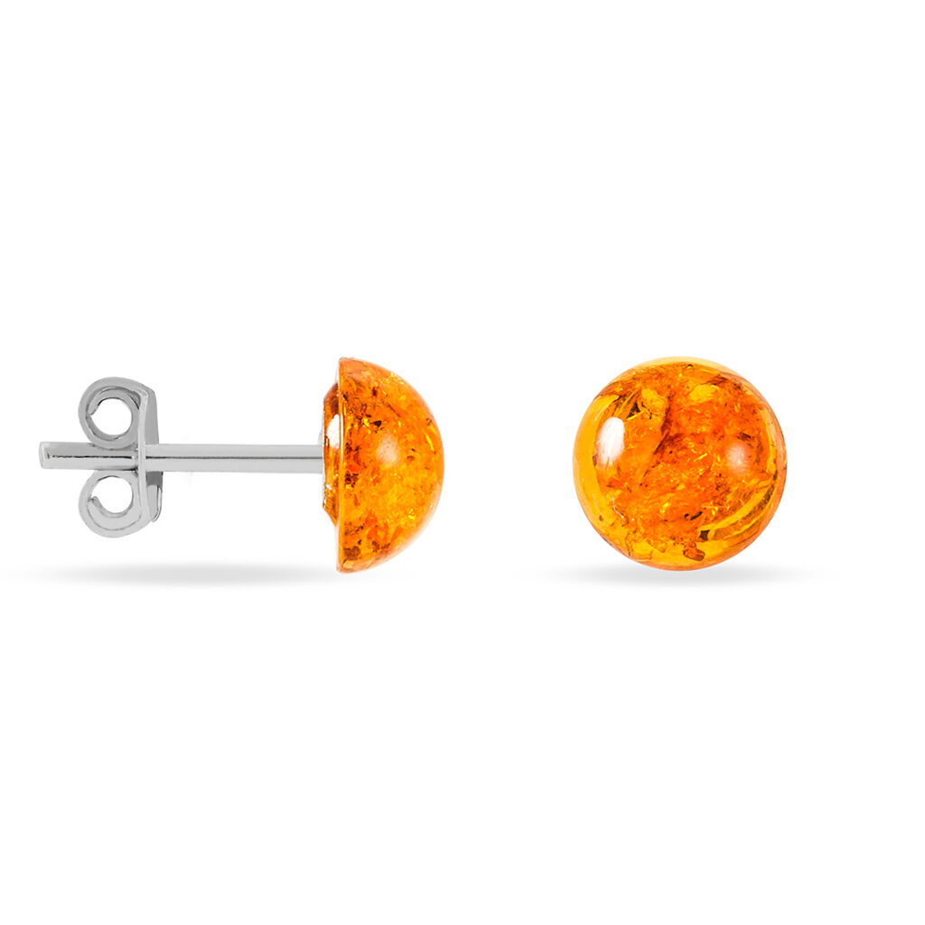 Boucles D'oreilles Puces Argent Blanc Brunhild Ambre