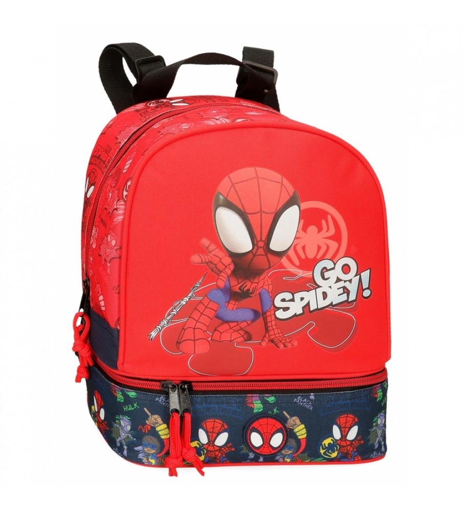Mochila Joumma Bags Go Spidey com bolsa térmica vermelha para lanches - 23x28x13cm