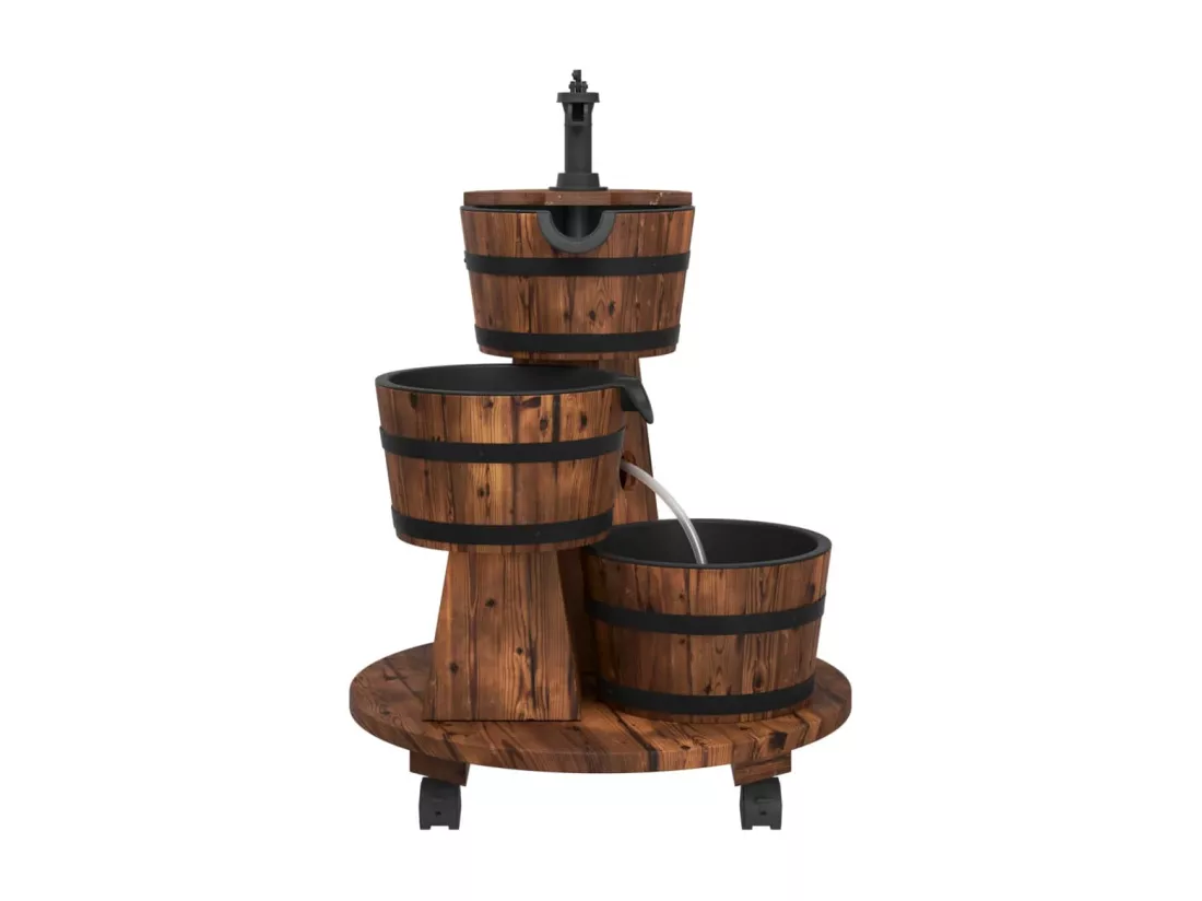Fontaine à eau sur roues pompe 55x55x80 bois de sapin massif
