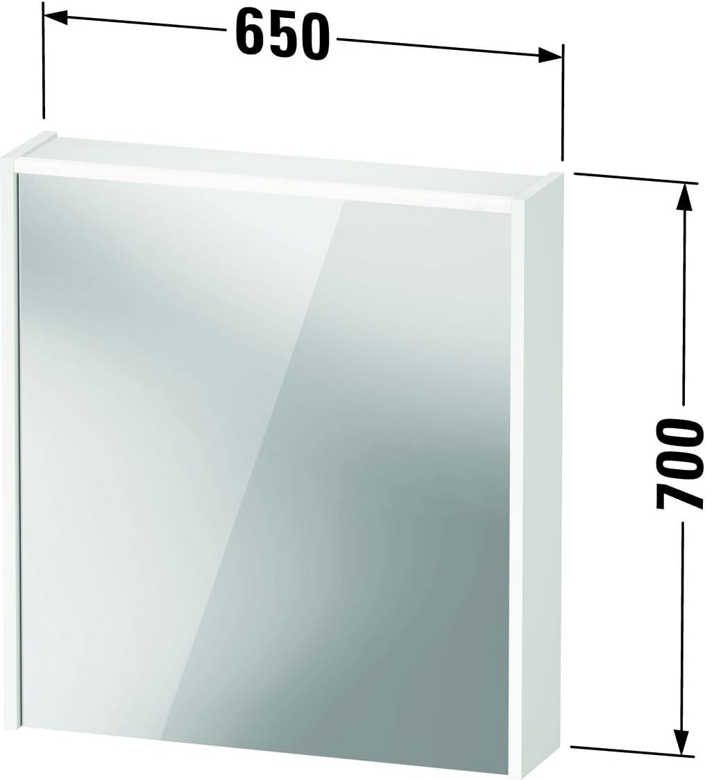 Duravit D-Code Spiegelschrank, Steckdose Typ F (EU, DE), 1 Tür mit Anschlag Links, LED-Lichtfeld Oben, 651x700mm, 5 W, DC7105L18180000, Farbe: weiß matt