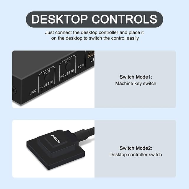 NÖRDIC KVM Switch 2 PC til 1 HDMI 2.0 og 4xUSB til Xbox, PS5, Laptop