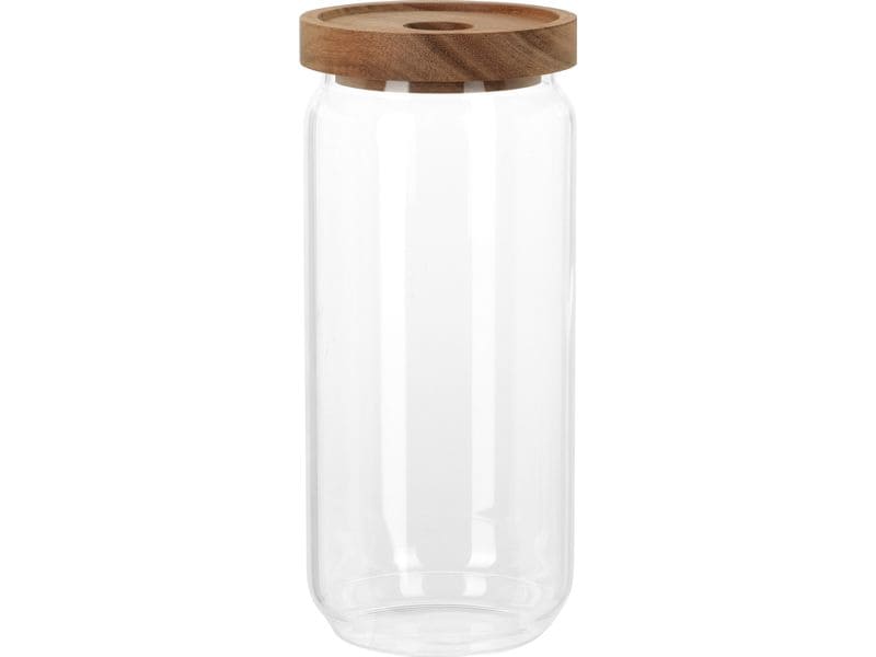 FURBER Vorratsglas 1 l, Transparent Vorratsbehälter mit Holzdeckel