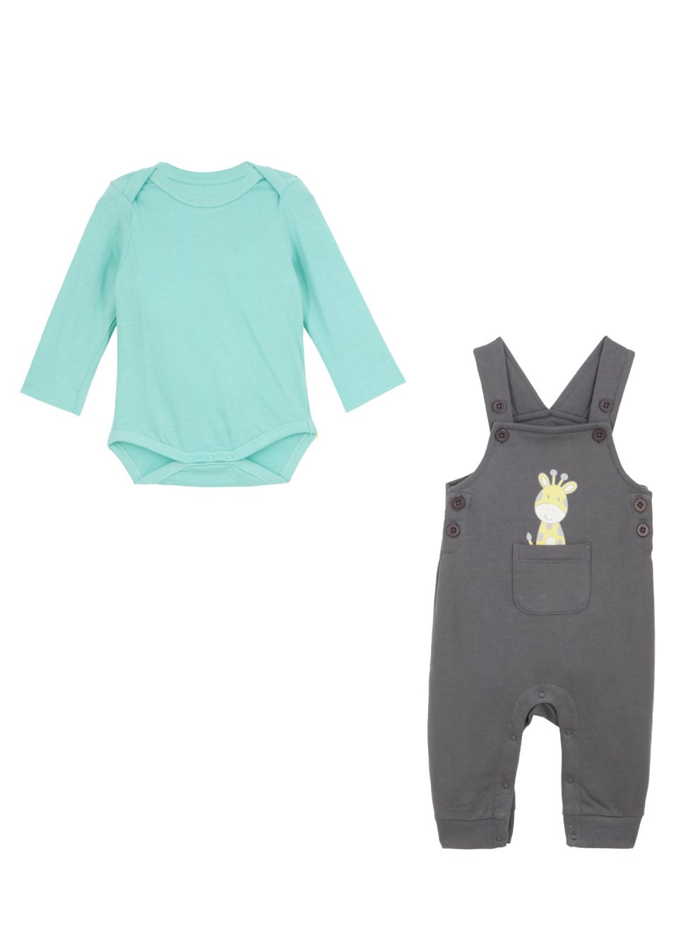 Body manches longues + salopette bébé en sweat en coton (Ens. 2 pces.)