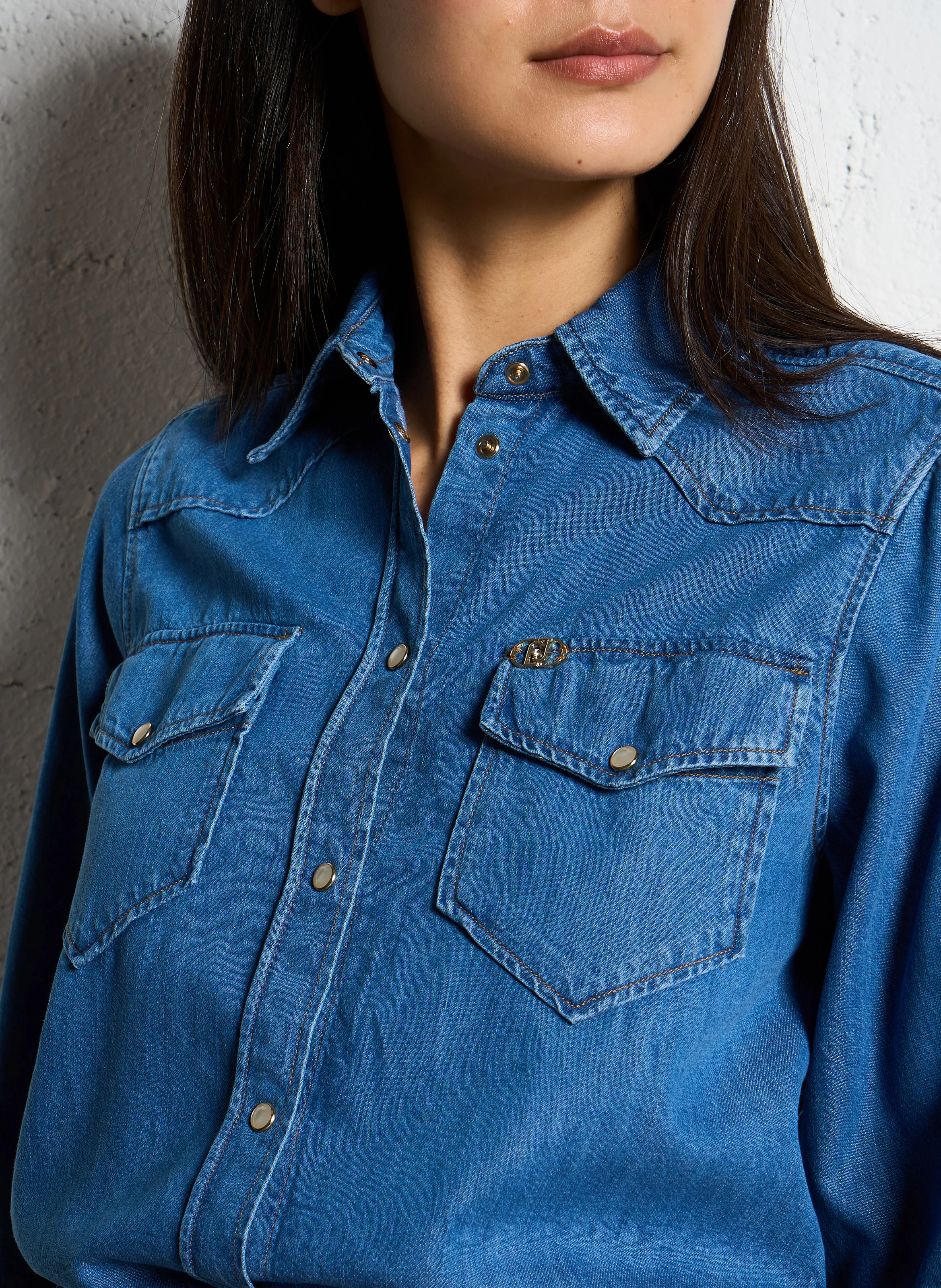 Chemise droite en coton mélangé | Bleu