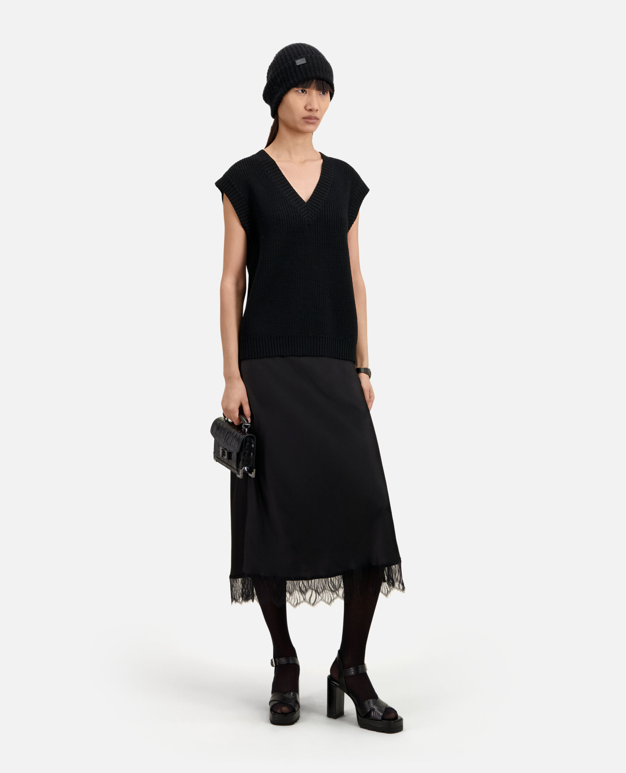 Black sleeveless wool sweater
