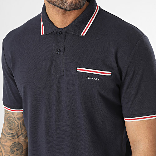 Polo Manches Courtes 3-Col Tipping Solid Pique 2003170 Bleu Marine
