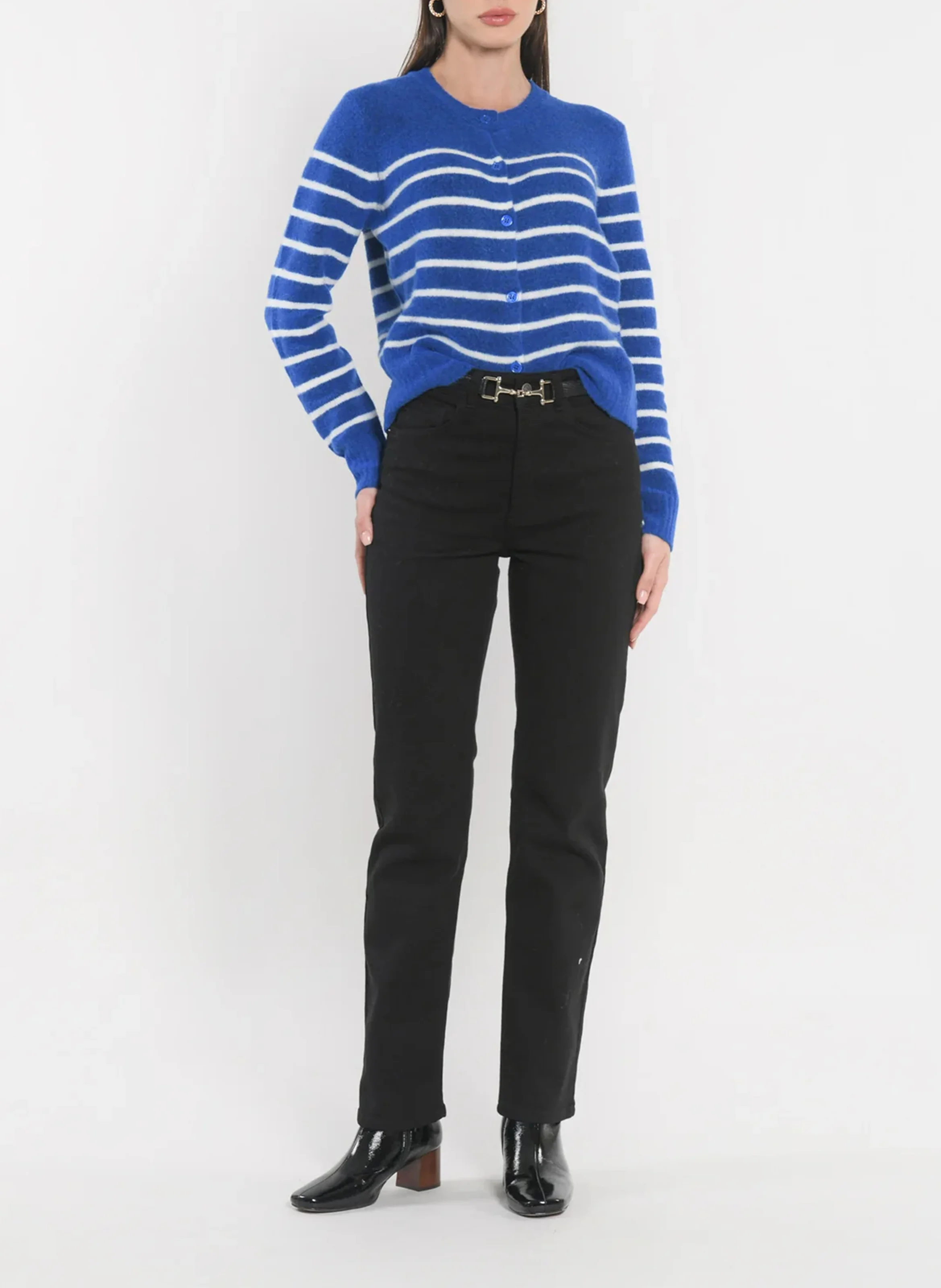 CONNIE - Gilet col rond en laine mélangée | Bleu