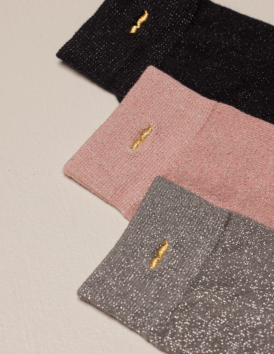 Pack de 3 Chaussettes - Paillettes Argent Rose et Noir