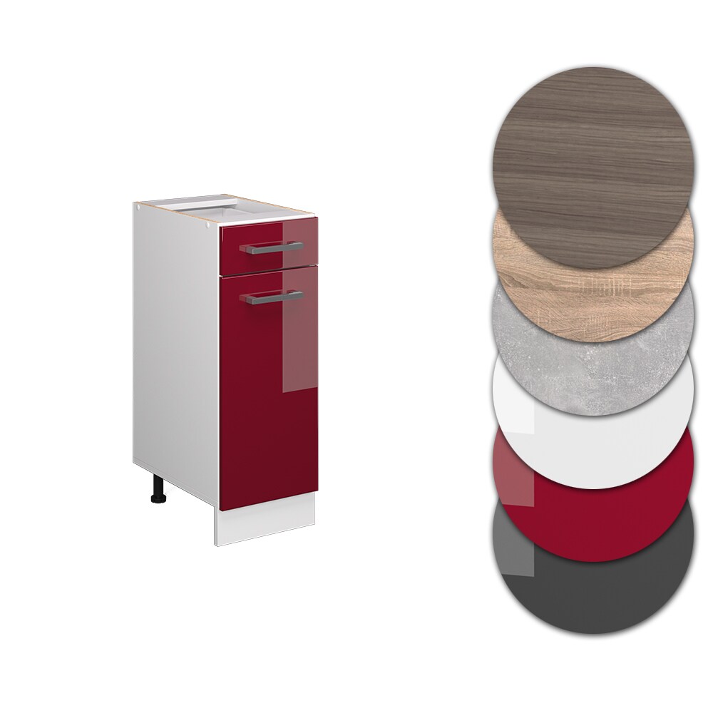 Vicco Schubunterschrank Küchenschrank Küchenzeile R-Line 30 cm Weiß Bordeaux Tür Schublade