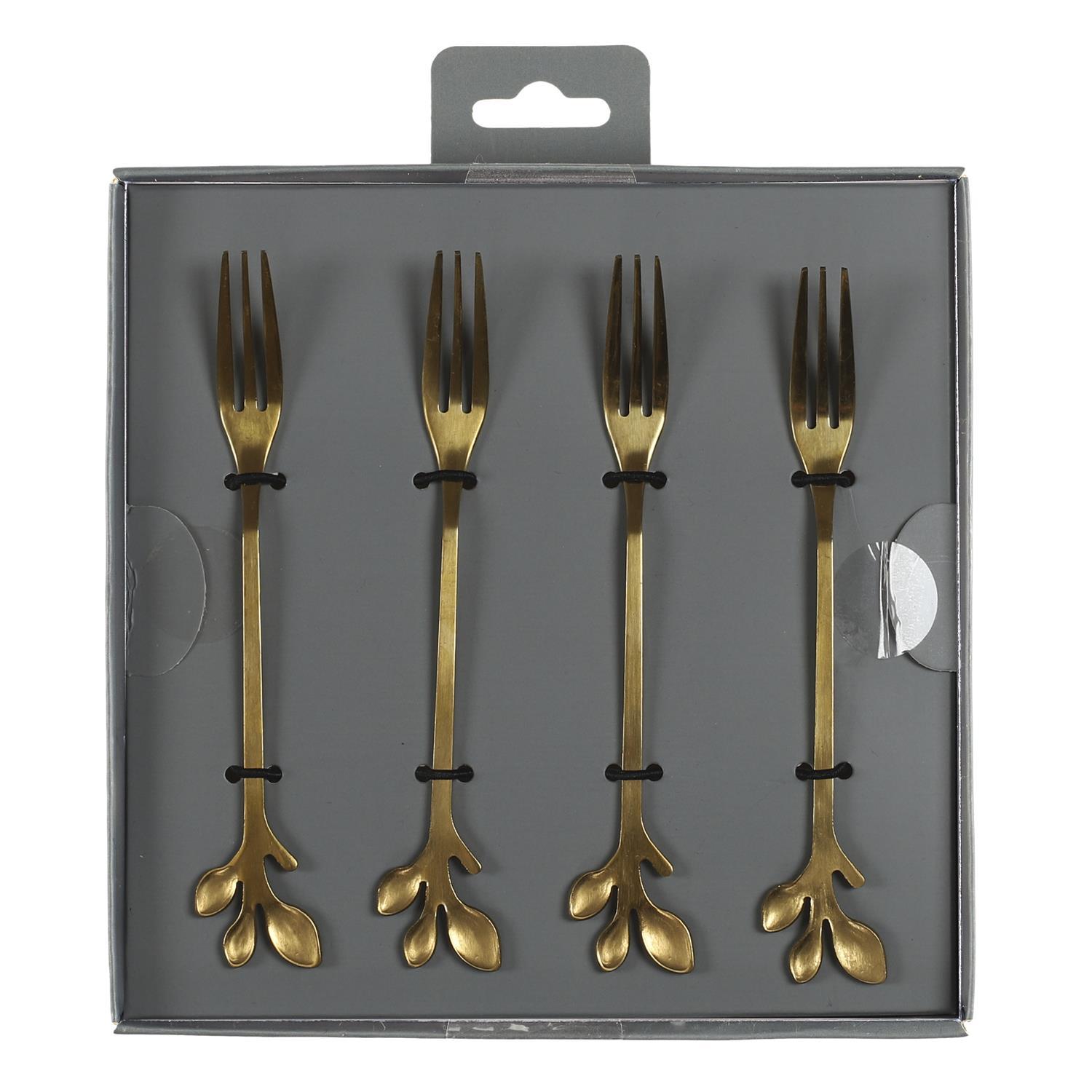 FOURCHETTE DESSERT FEUILLE DOREE X4 PIECES