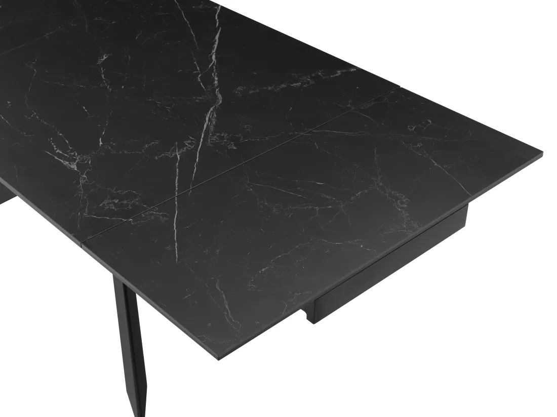 Table à manger extensible 6 à 10 personnes en céramique, verre trempé et métal - Effet marbre noir - COREMA de Maison Céphy