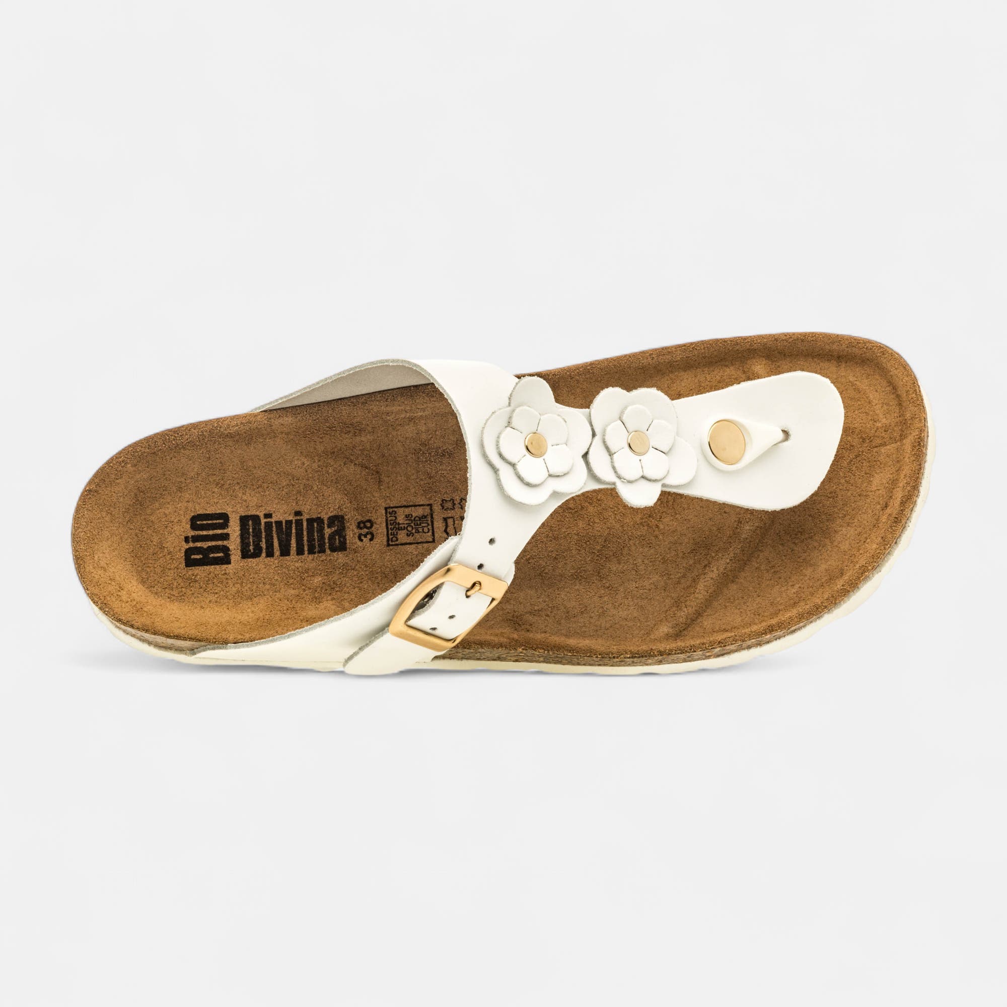 Mules semelle liège Femme en cuir blanc