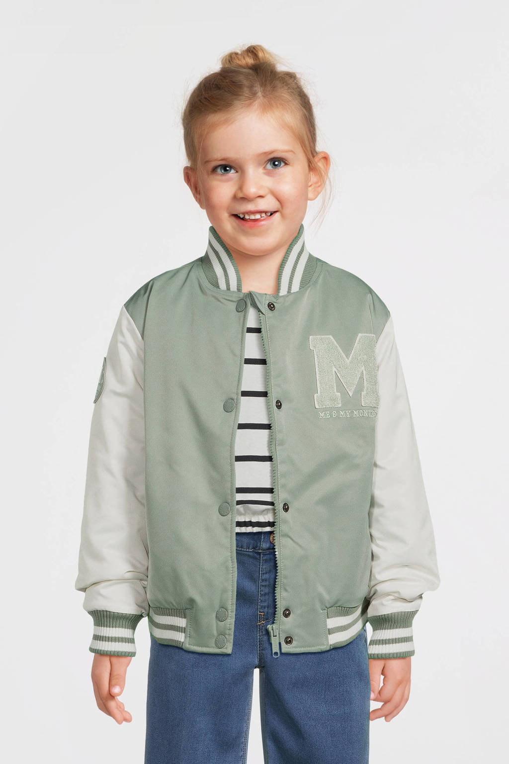 Me & My Monkey baseball jacket Parel met logo lichtgroen